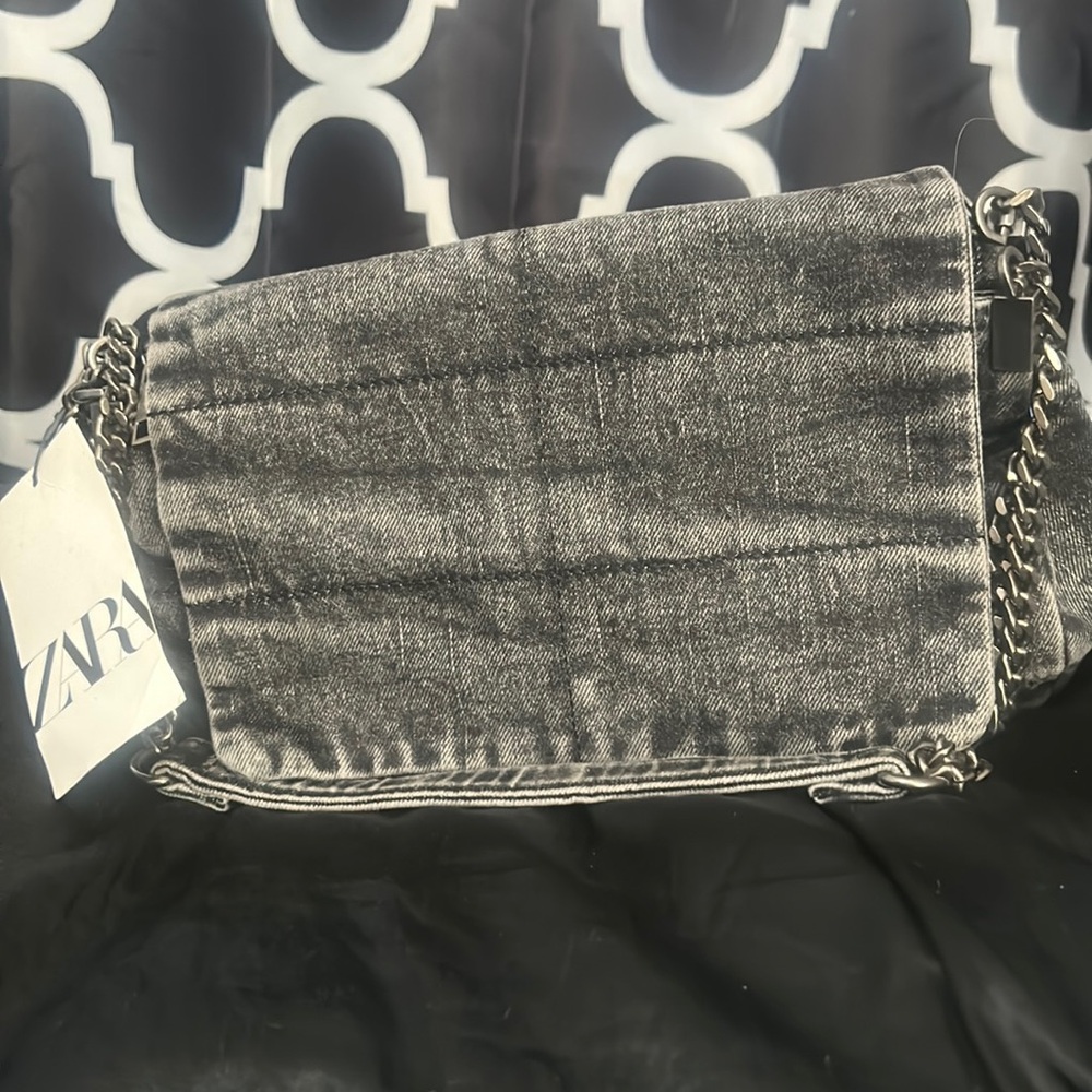 Zara grey denim chain bag